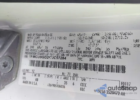 2019 Ford Escape Se from USA, damaged, VIN 1FMCU9GD2KUC07284